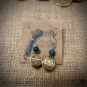 Hand-Made Jade and Cream Beaded Earrings